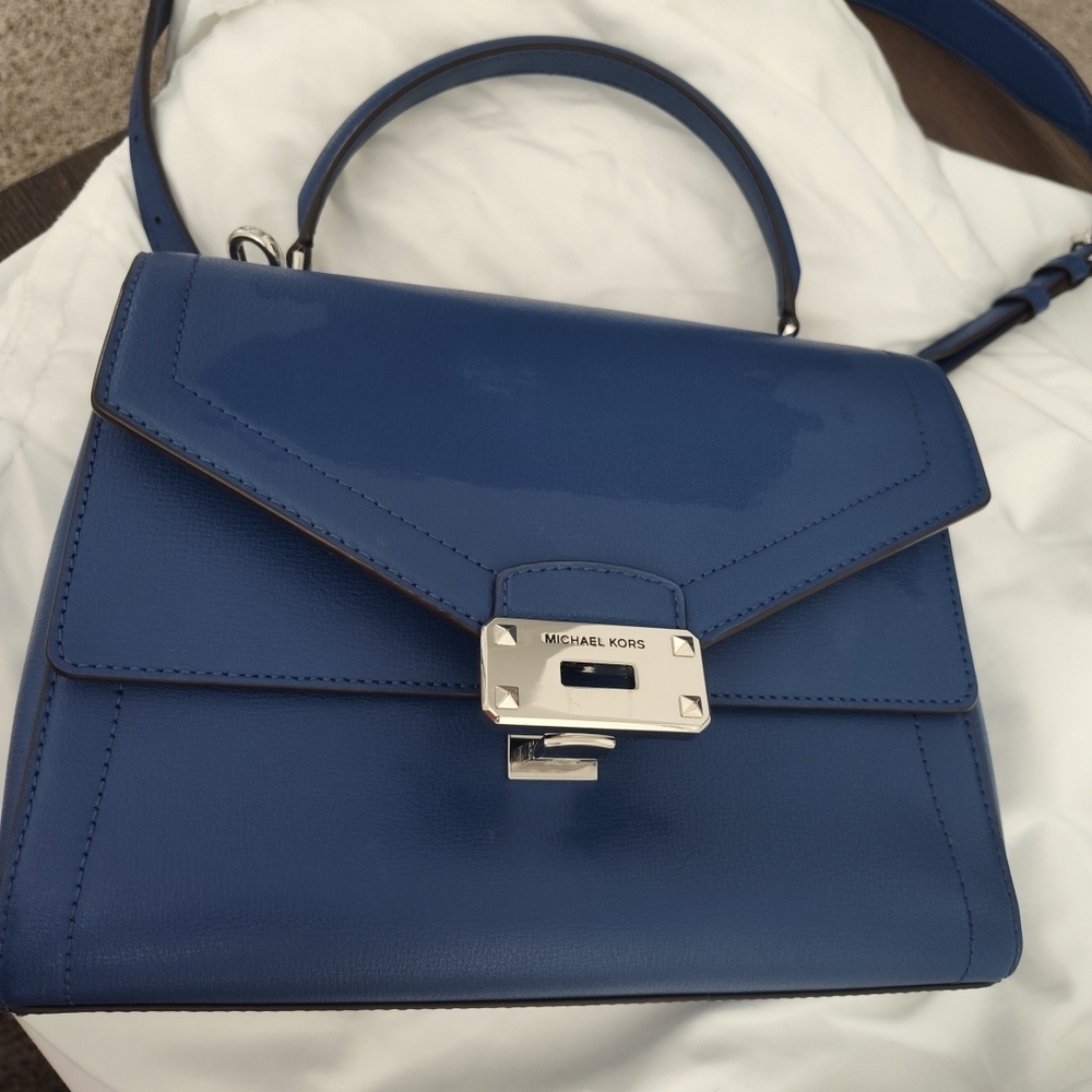 Michael Kors Royal Blue Leather Envelope Clutch with Silver Hardware - Picture 5 of 9